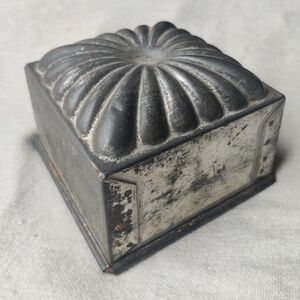 Antique VTG French Ice Cream Cake Mold Tin Patina Square 5x5" Farmhouse Kitchen